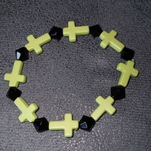 Hand Crafted New lime green cross and crystal statement bracelet stretchy